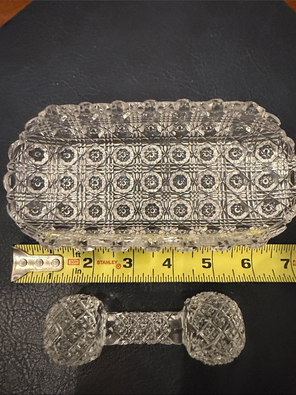 Clear Cut-Glass Butter Dish and Double-Ended Knife Rest